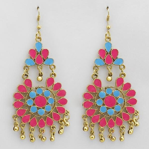 Jeweljunk Pink & Blue Meenakari Afghani Earrings - 1311070T