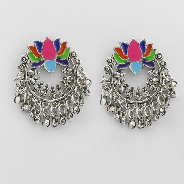 Jeweljunk Multi Meenakari Rhodium Plated Afghani Earrings - 1311076B