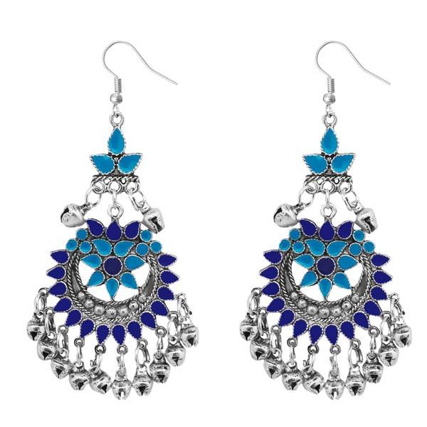 Jeweljunk Blue Meenakari Silver Plated Afghani Earrings - 1311077A