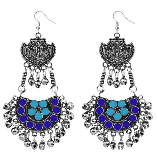 Jeweljunk Rhodium Plated Blue Meenakari Afghani Earrings - 1311078B