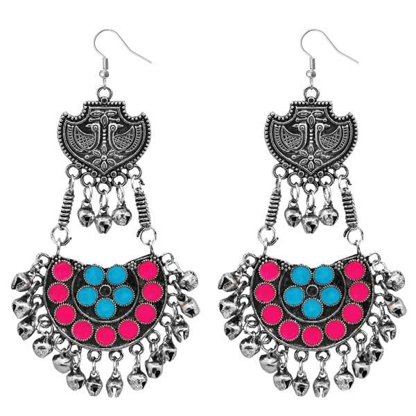 Jeweljunk Pink & Blue Meenakari Afghani Earrings - 1311078E