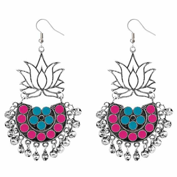 Jeweljunk Pink & Blue Meenakari Afghani Earrings - 1311079F