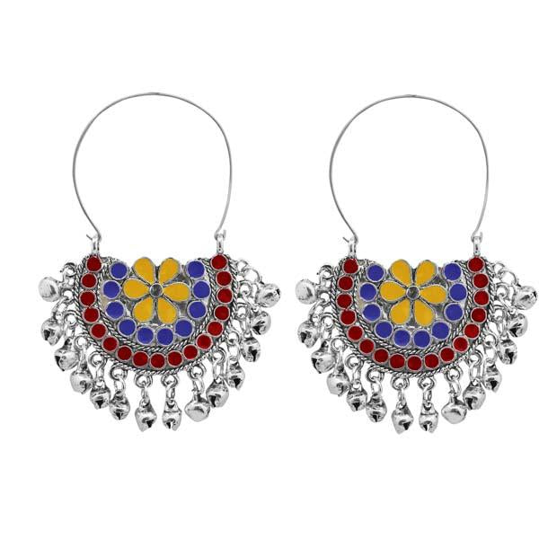 Jeweljunk Multi Meenakari Silver Plated Afghani Earrings - 1311084F