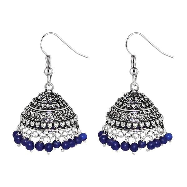 Jeweljunk Blue Beads Rhodium Plated Jhumki Earrings - 1309007F