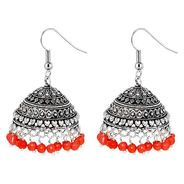 Jeweljunk Orange Beads Rhodium Plated Jhumki Earrings - 1309007H