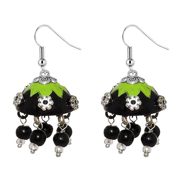 Jeweljunk Black Beads Rhodium Plated Jhumki Earrings - 1309009C