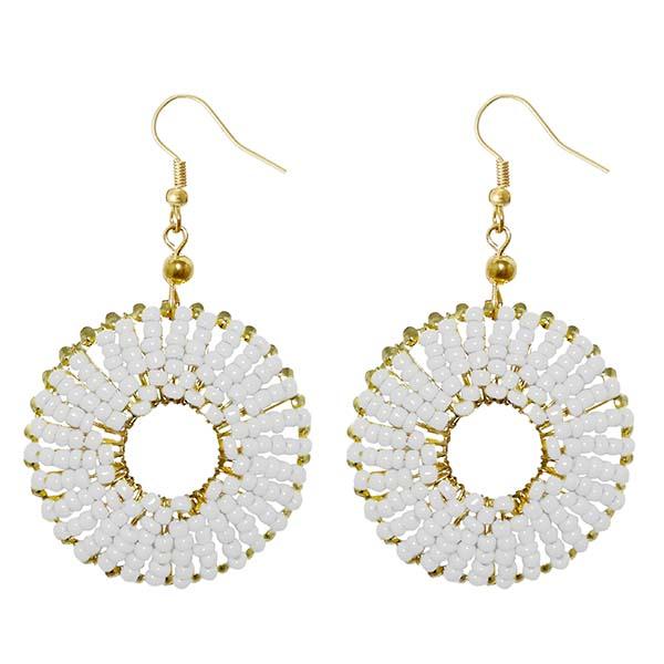 Jeweljunk Gold Plated White Beads Dangler Earrings - 1309019C