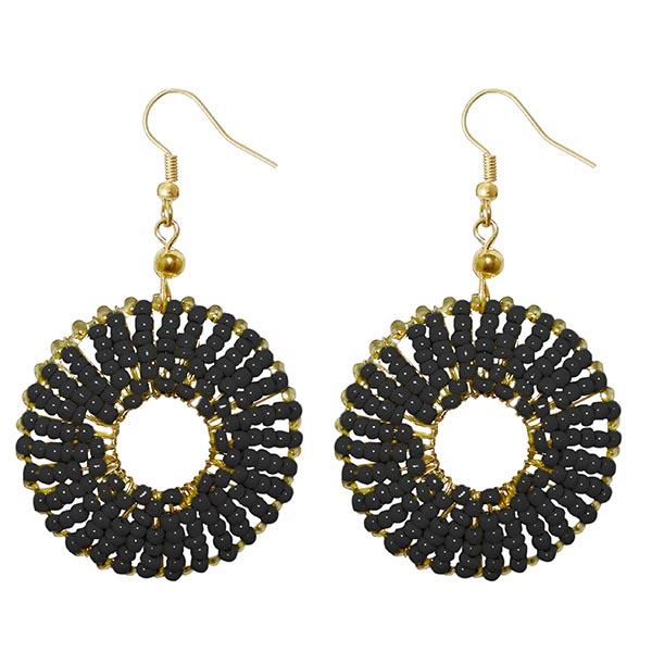Jeweljunk Black Beads Gold Plated Dangler Earrings - 1309019J