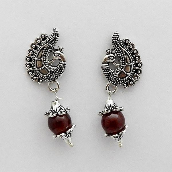 Jeweljunk Peacock Design Rhodium Plated Dangler Earrings - 1309037C