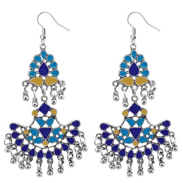 Jeweljunk Meenakari Rhodium Plated Afghani Earrings - 1311039L