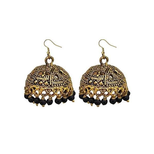 Jeweljunk Black Beads Antique Gold Plated Jhumki Earrings - 1309340G
