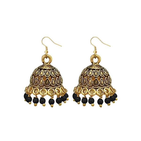 Jeweljunk Antique Gold Plated Black Beads Jhumki Earrings - 1309341G