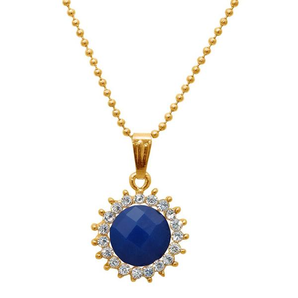 Regina Gold Plated Blue Austrian Stone Chain Pendant - 1203165A
