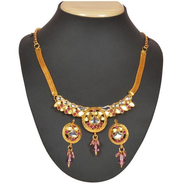 The99Jewel Pink Kundan Austrian Stone Necklace Set - 1101013