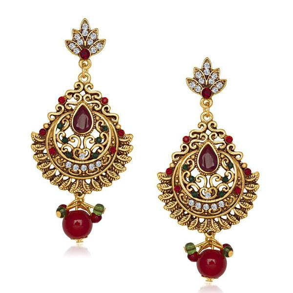 The99jewel Red Austrian Stone Dangler Earrings - 1305535