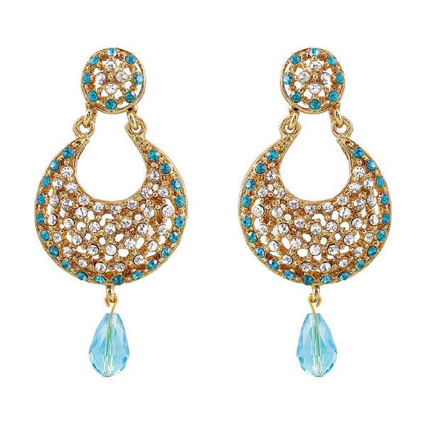 Tip Top Fashions Blue Austrian Stone Gold Plated Chandbali Earrings - 1300908