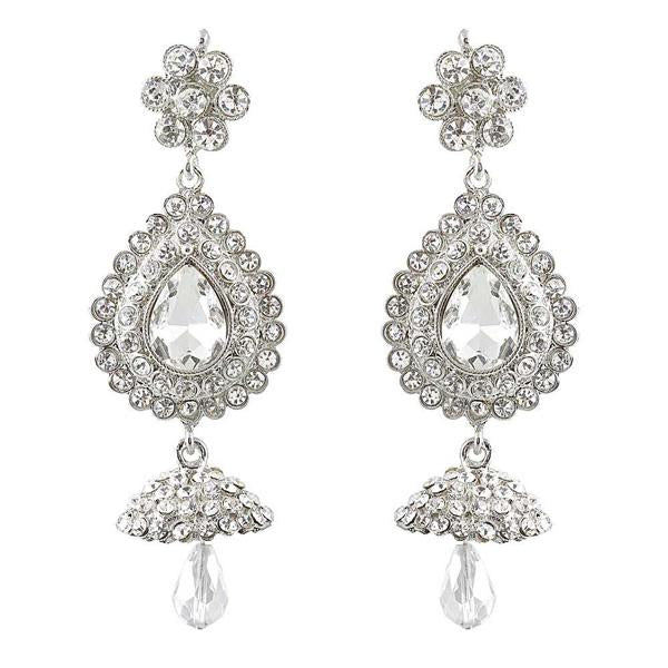 Tip Top Fashions Silver Plated White Austrian Stone Dangler Earrings - 1300916