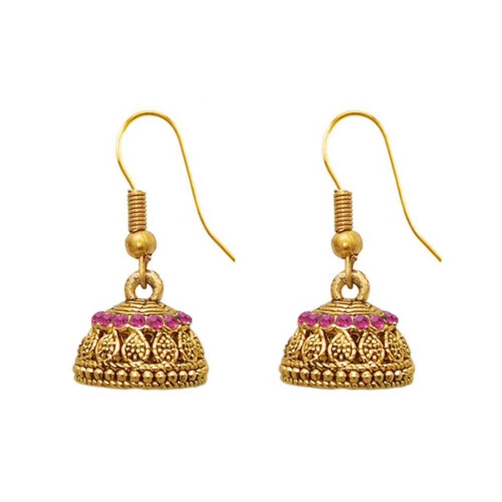 The99Jewel Zinc Alloy Gold Plated Stone Jhumki Earring - 1307506D