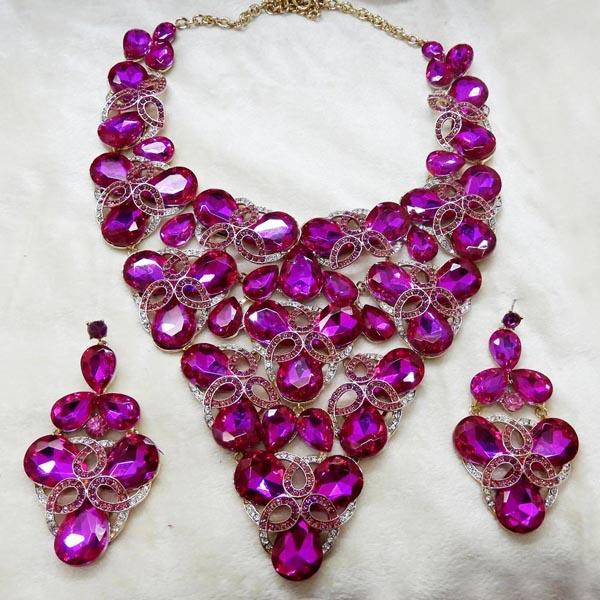 Yoona Purple AAA Crystal Stone Necklace Set - 1108215C