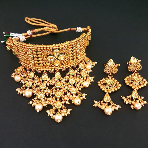 Real Creation Pearl AD Stone Choker Copper Necklace Set - FBB0029D