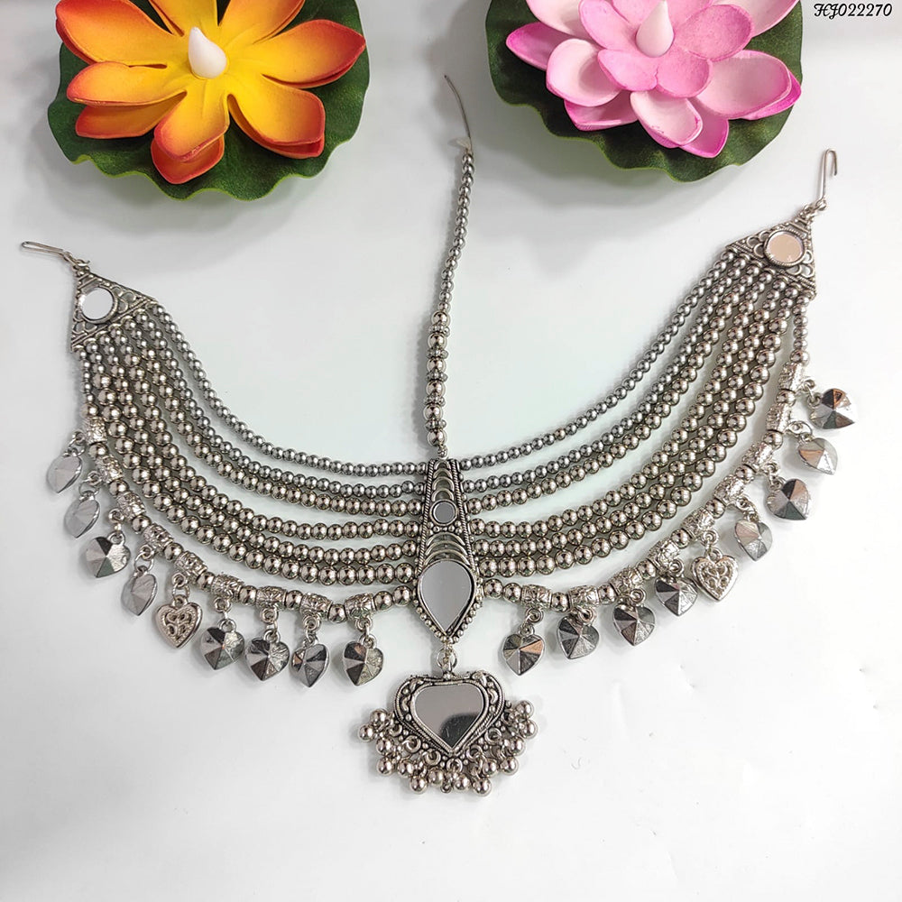 Heera Jewellers Oxidised Silver Plated Mirror Maang Tikka - HJACC141