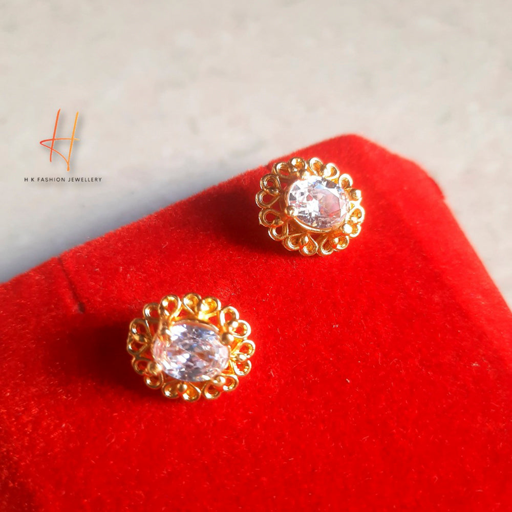 H K Fashion Modern Style White Gemstone Tops Stud Earrings