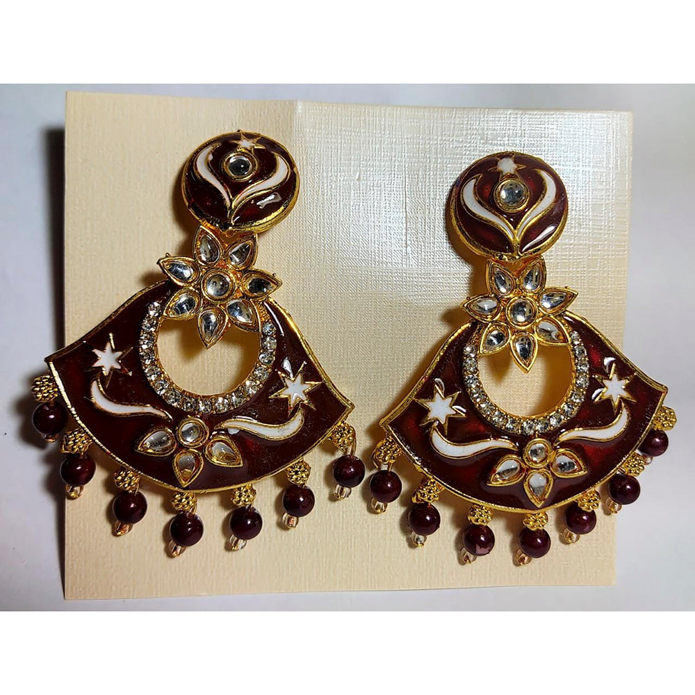 H K Fashion Gold Plated Austrian Stone & Meenakari Dangler Earrings