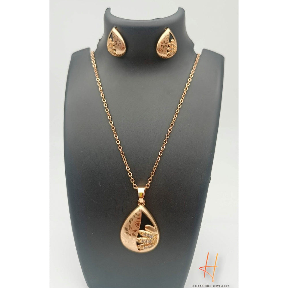 H K Fashion Micro Rose Gold Clove Flower Pendant Set