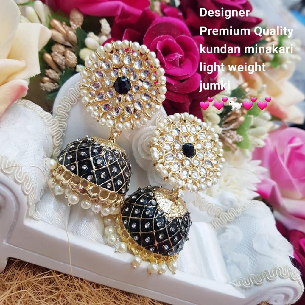 India Art Gold Plated Kundan And Meenakari Designer Jhumki Earrings