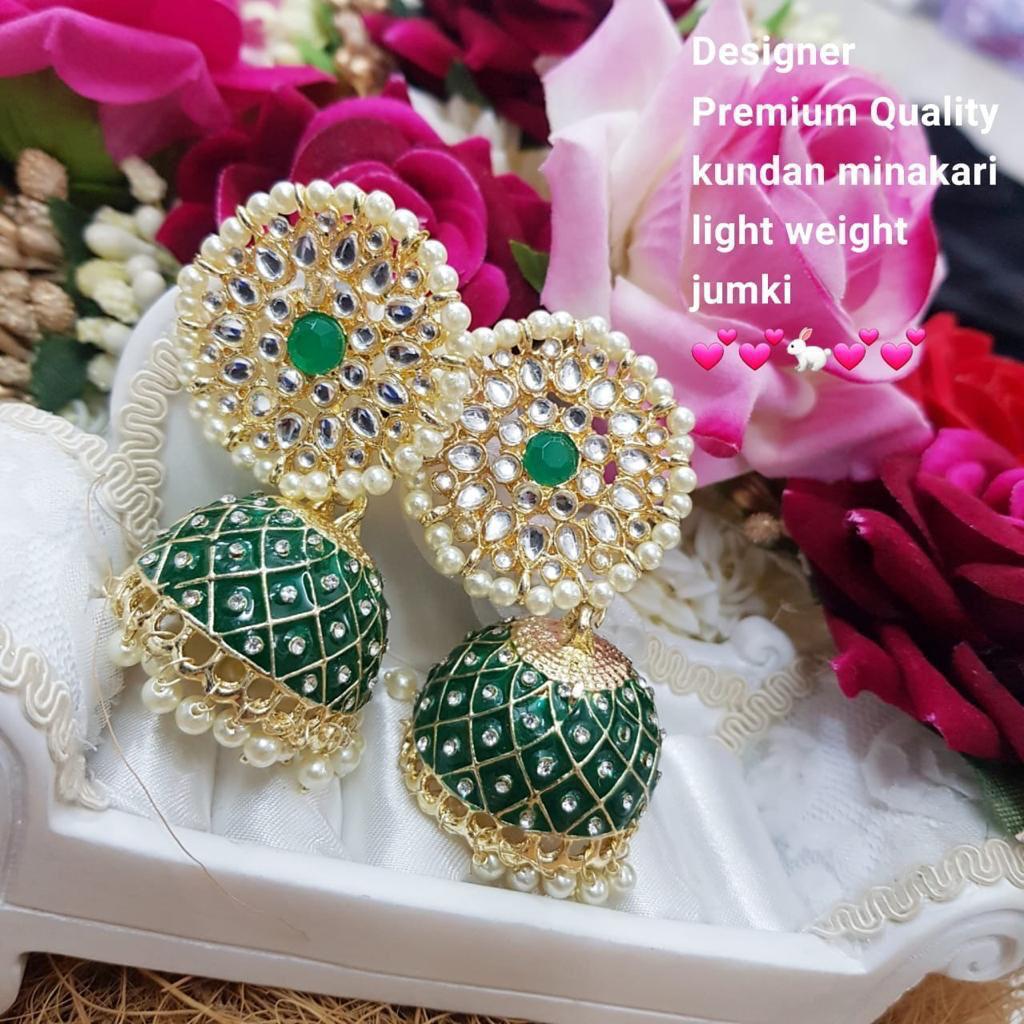 India Art Gold Plated Kundan And Meenakari Designer Jhumki Earrings