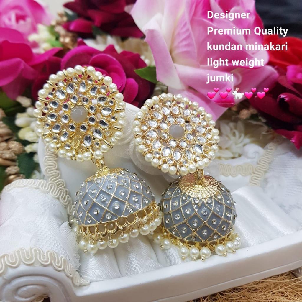 India Art Gold Plated Kundan And Meenakari Designer Jhumki Earrings