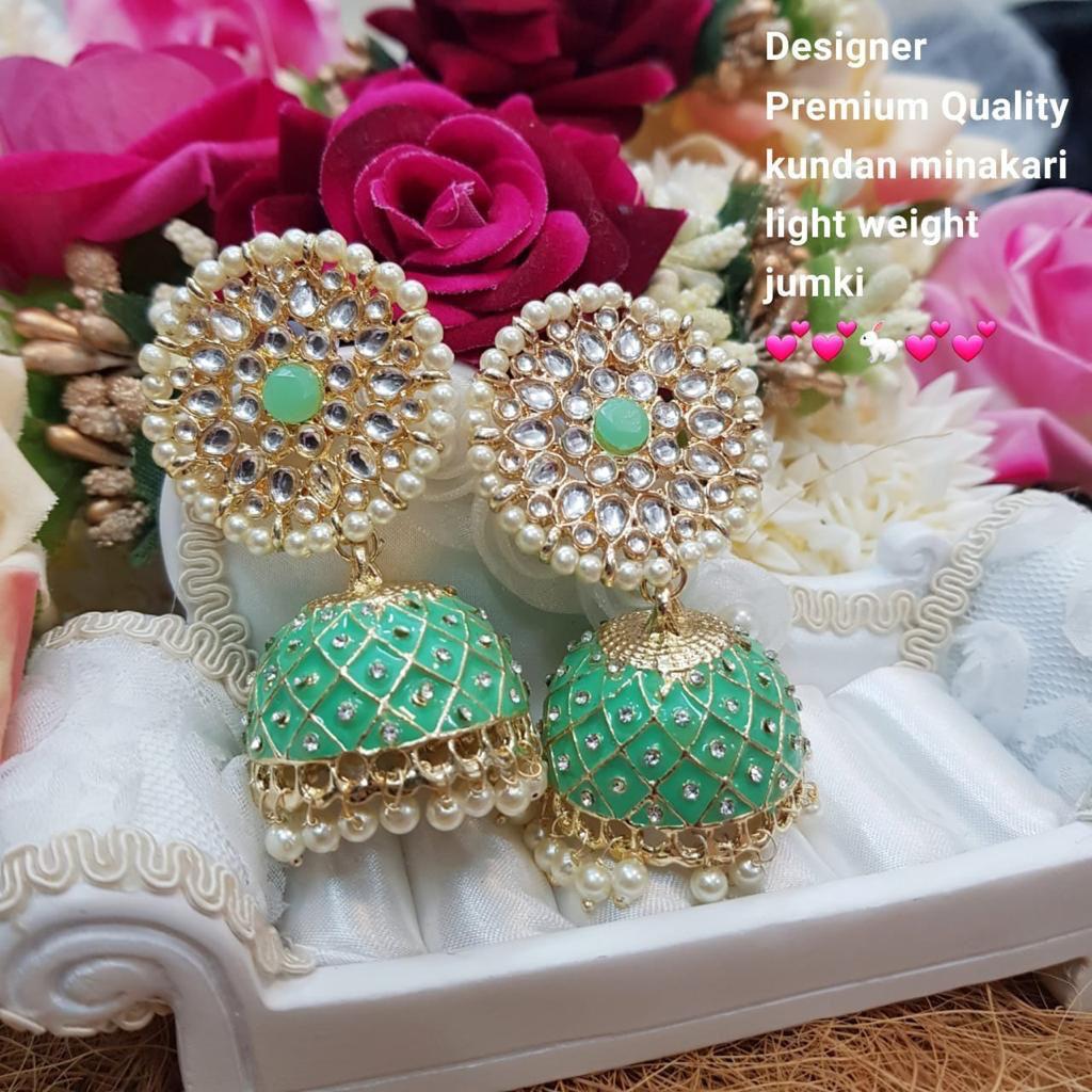 India Art Gold Plated Kundan And Meenakari Designer Jhumki Earrings