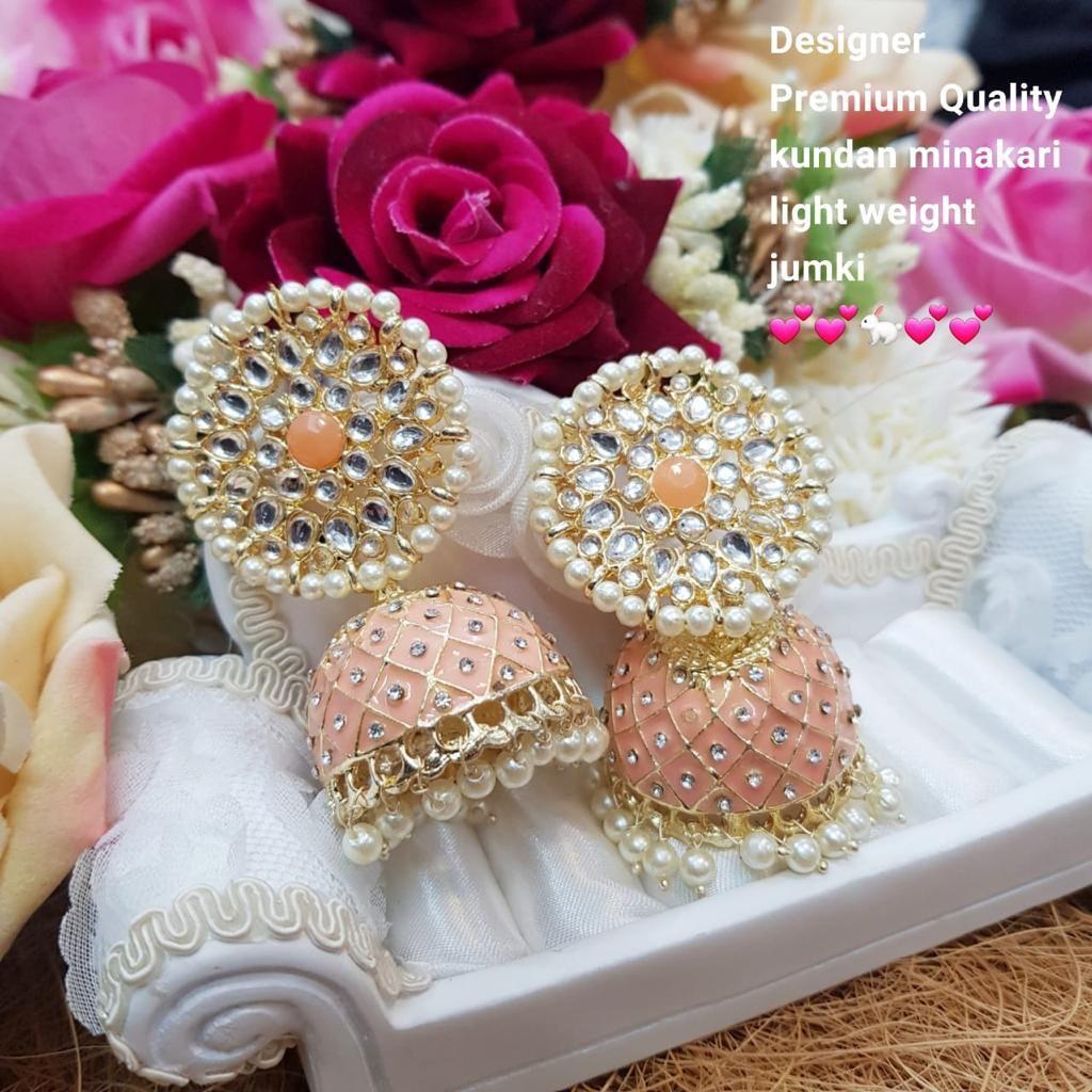 India Art Gold Plated Kundan And Meenakari Designer Jhumki Earrings
