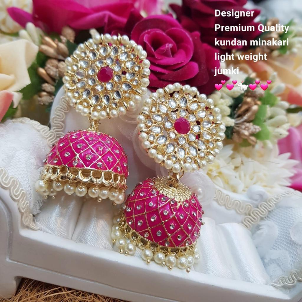 India Art Gold Plated Kundan And Meenakari Designer Jhumki Earrings