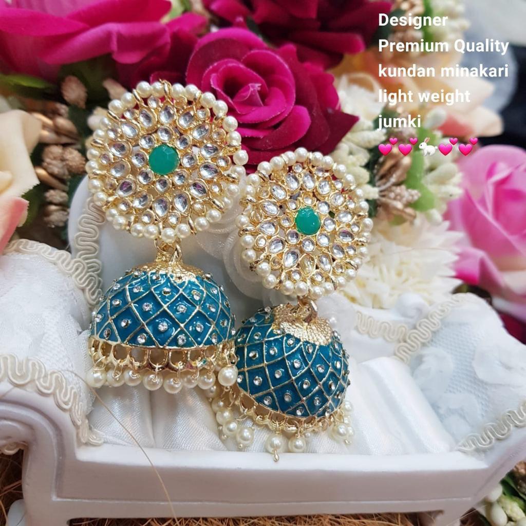 India Art Gold Plated Kundan And Meenakari Designer Jhumki Earrings