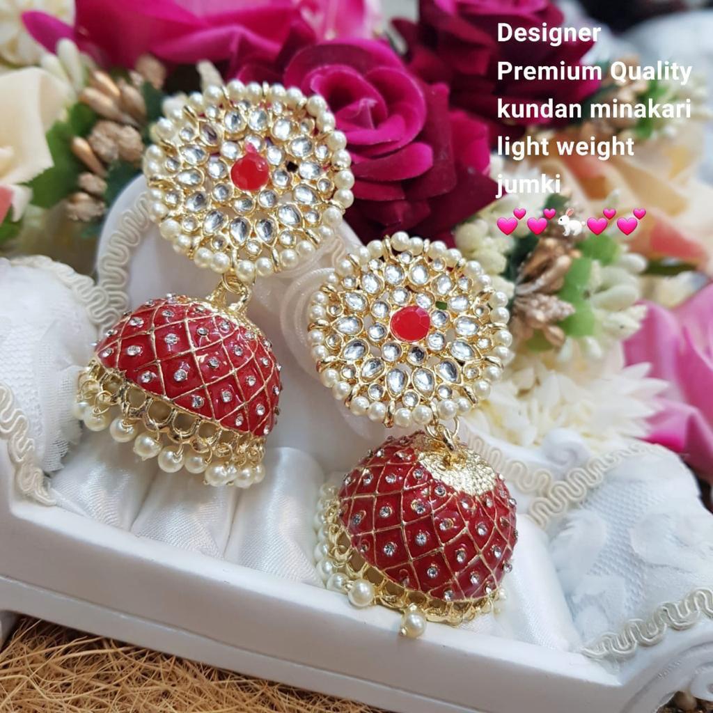 India Art Gold Plated Kundan And Meenakari Designer Jhumki Earrings