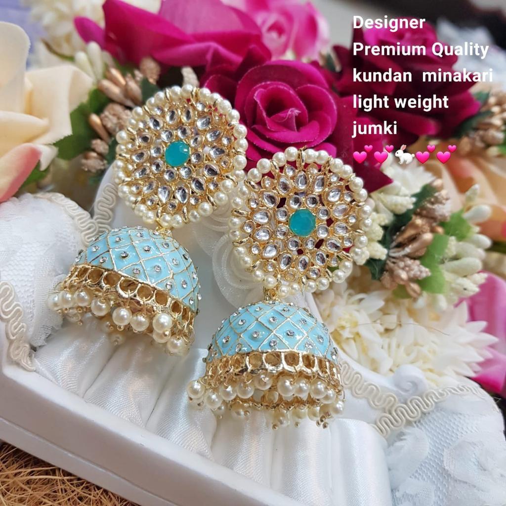 India Art Gold Plated Kundan And Meenakari Designer Jhumki Earrings
