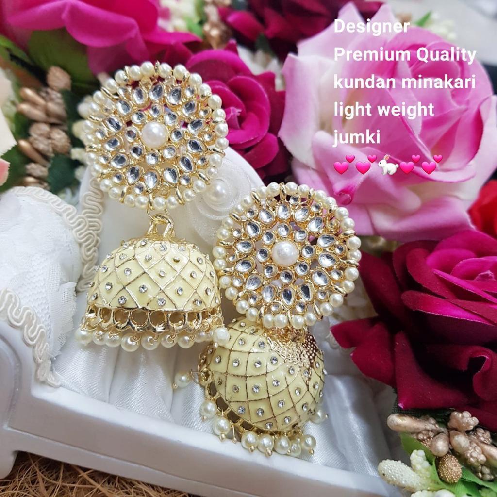 India Art Gold Plated Kundan And Meenakari Designer Jhumki Earrings