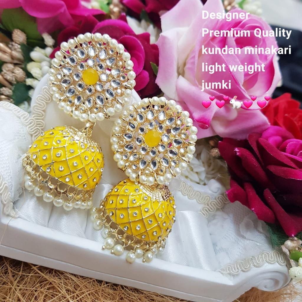 India Art Gold Plated Kundan And Meenakari Designer Jhumki Earrings