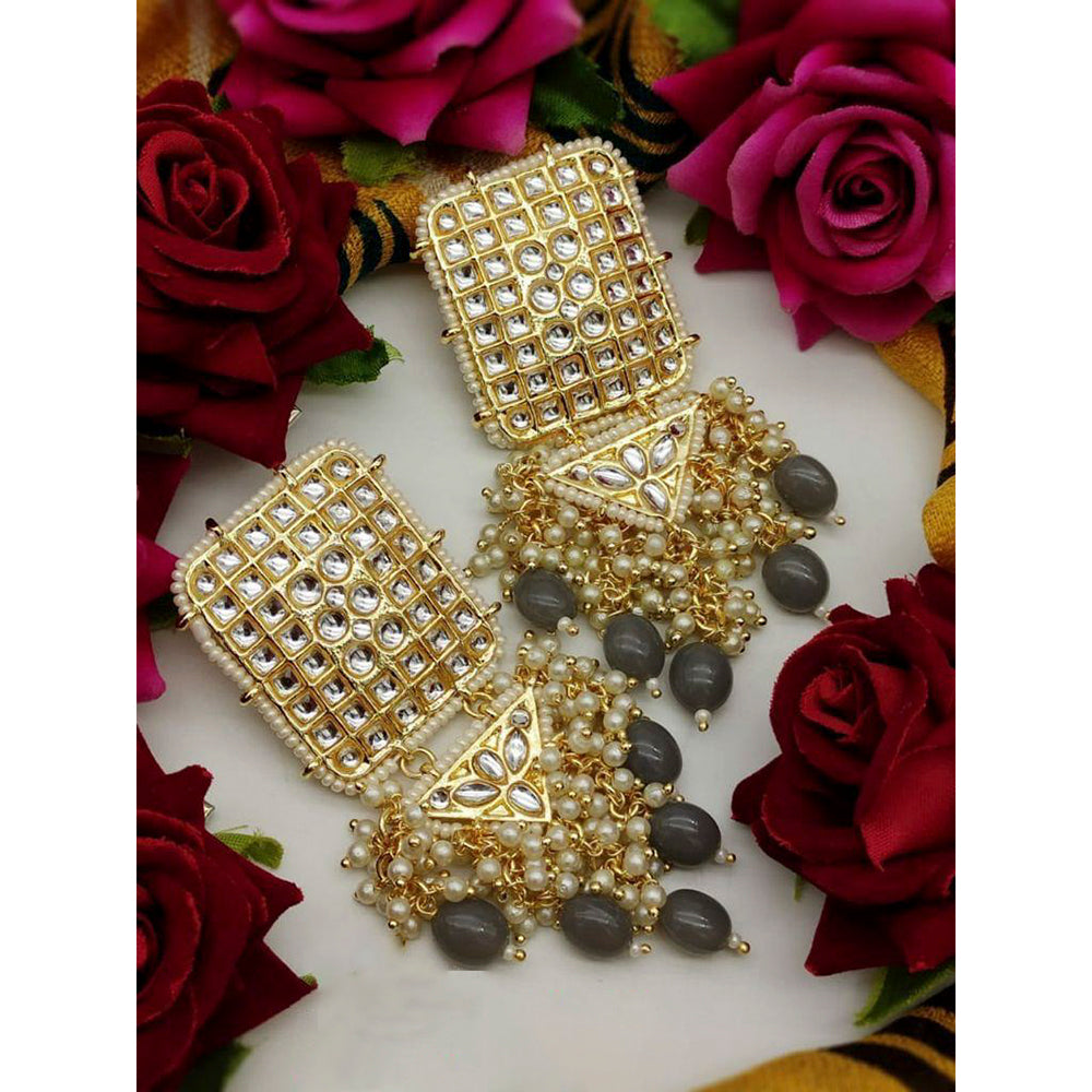 India Art Gold Plated Kundan Stone & Beads Dangler Earrings