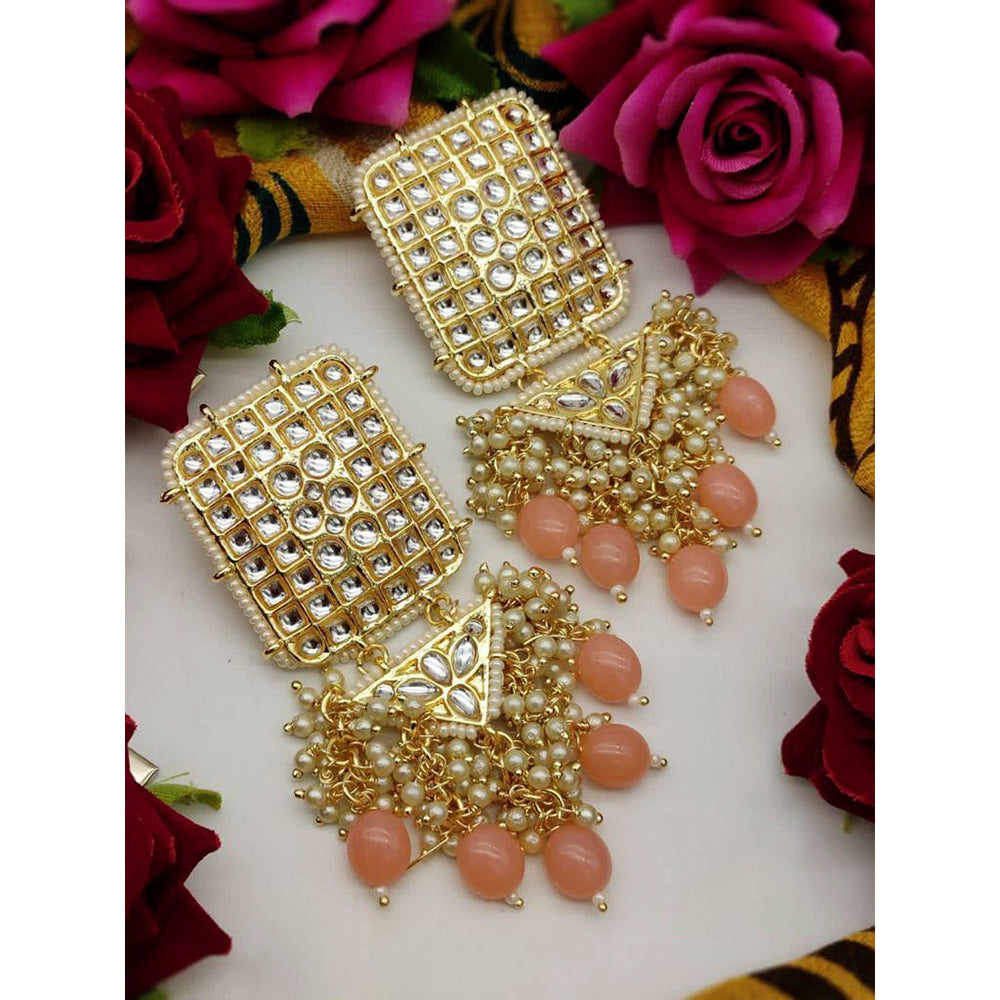 India Art Gold Plated Kundan Stone & Beads Dangler Earrings