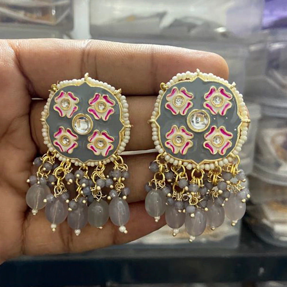 India Art Gold Plated Meenakari Kundan Stone & Beads Dangler Earrings