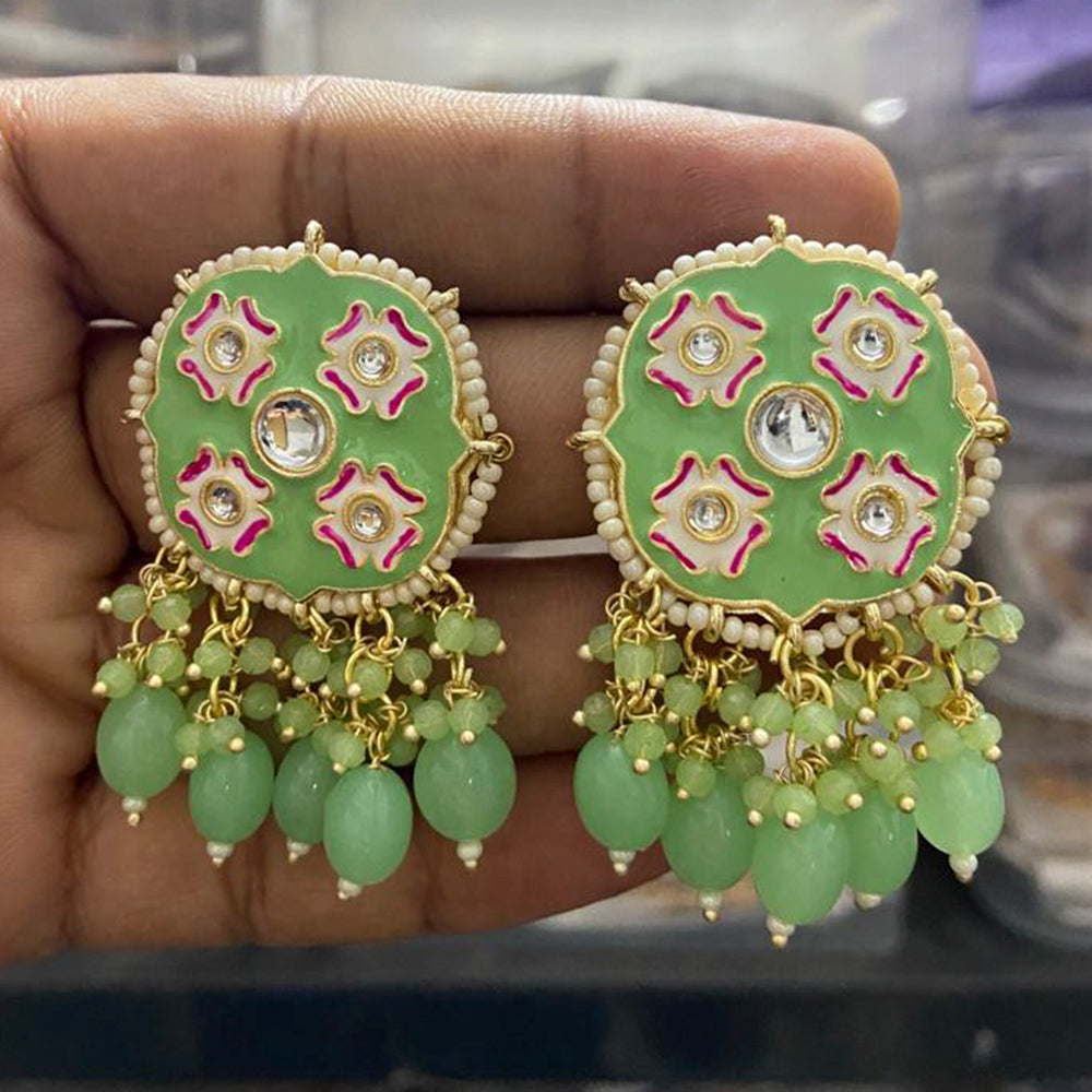 India Art Gold Plated Meenakari Kundan Stone & Beads Dangler Earrings