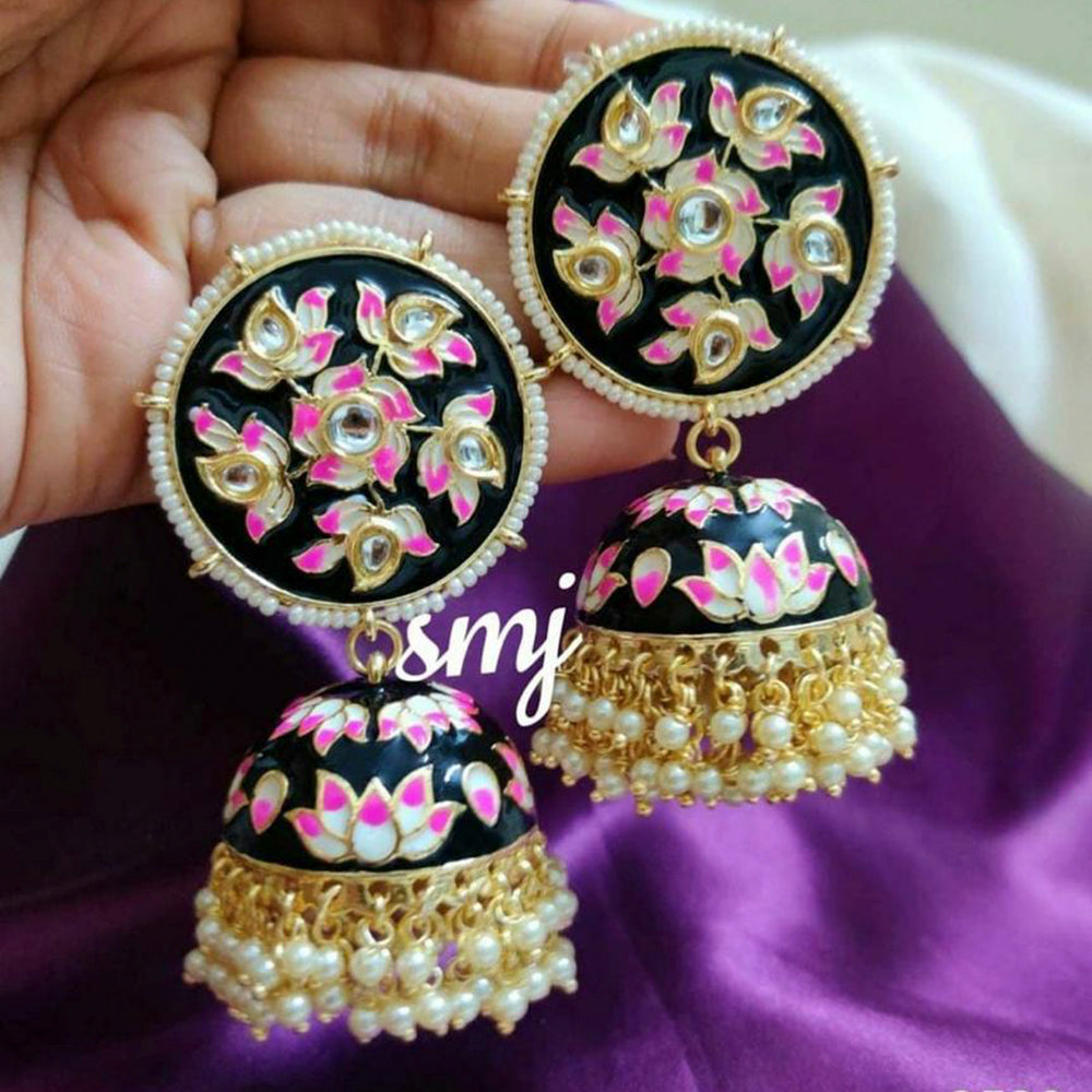 India Art Gold Plated Kundan And Meenakari Designer Jhumki Earrings