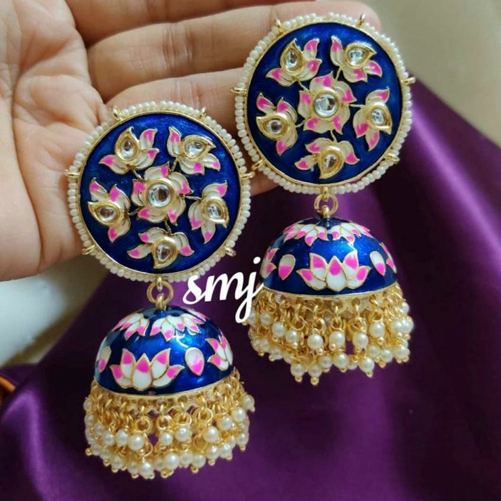 India Art Gold Plated Kundan And Meenakari Designer Jhumki Earrings