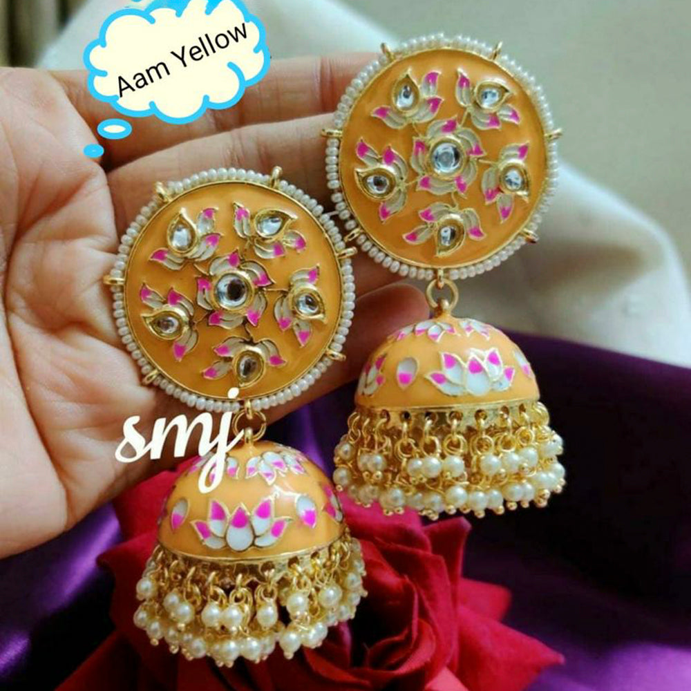 India Art Gold Plated Kundan And Meenakari Designer Jhumki Earrings