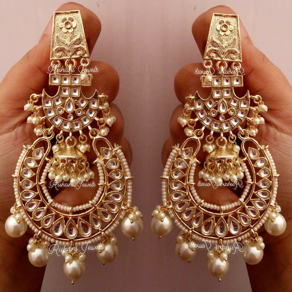 India Art Gold Plated Kundan Stone Dangler Earrings