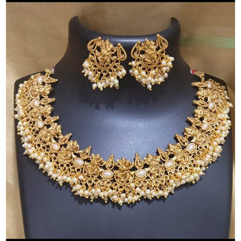 India Art Matte Finish Kundan Pota Stone And Pearl Necklace Set