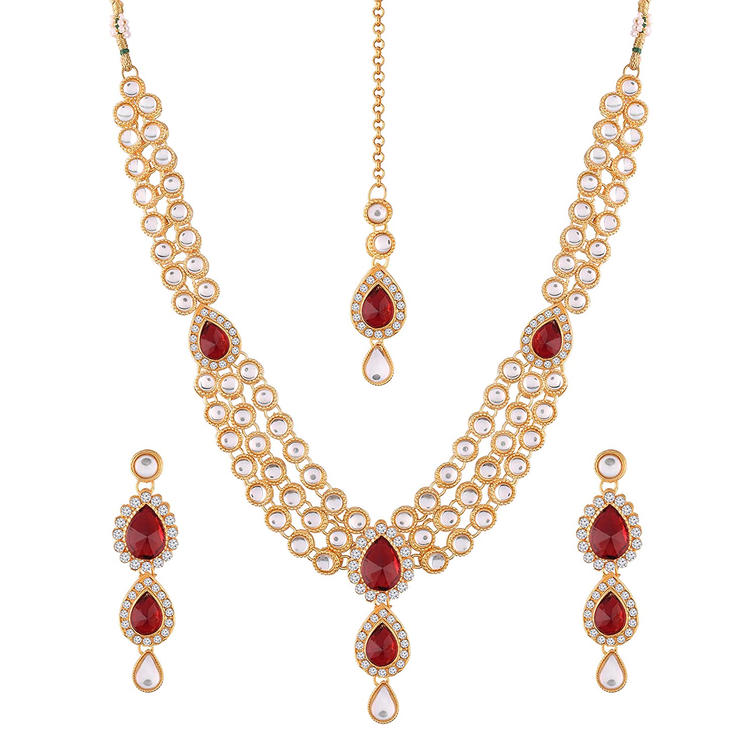 Etnico Traditional Gold Plated Kundan Necklace Set for Women (IJ315R)