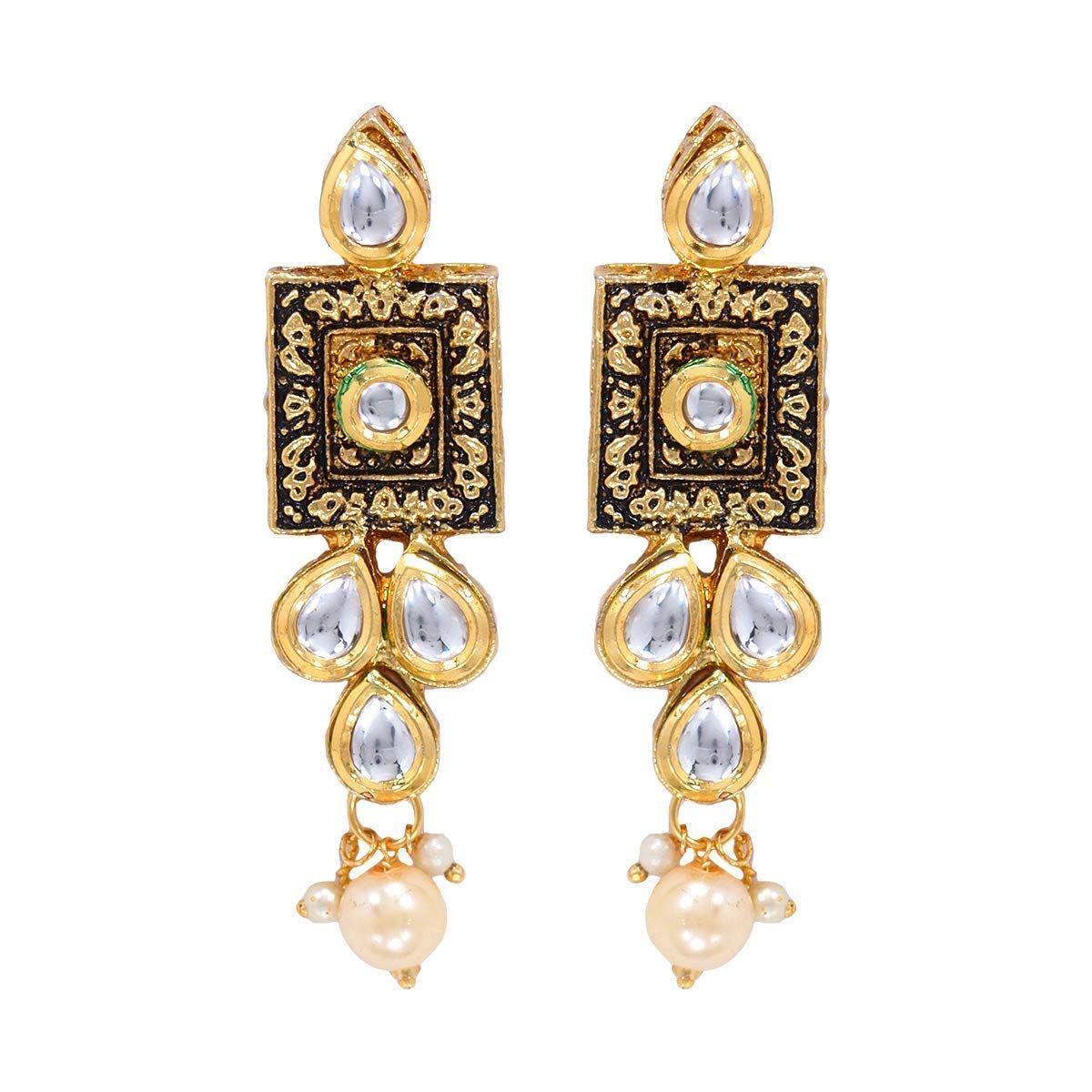 Etnico 18K Gold Plated Traditional Handcrafted Choker Necklace Jewellery Set Encased with Faux Stone Studded & Pearl for Women/Girls (K7082FL)